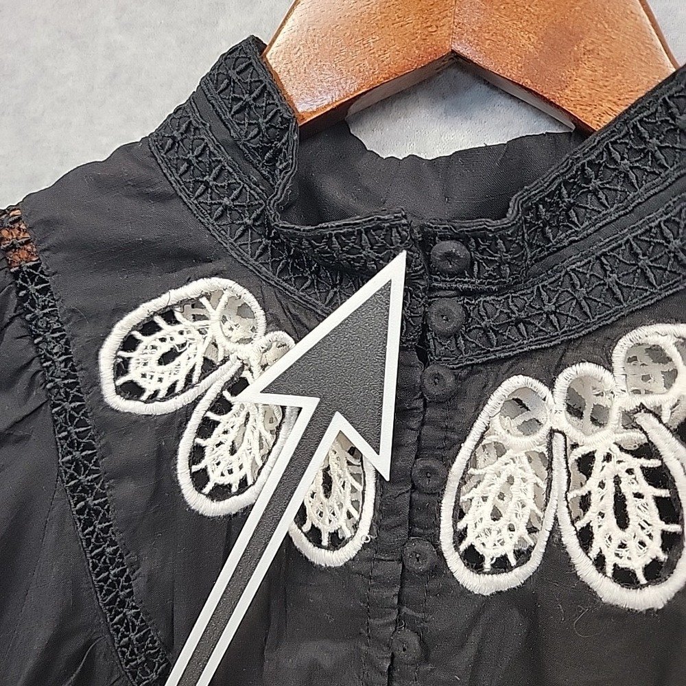 Forever That Girl Anthropologie Black Blouse Top With Lace Embroidery Boho XS - Picture 11 of 11
